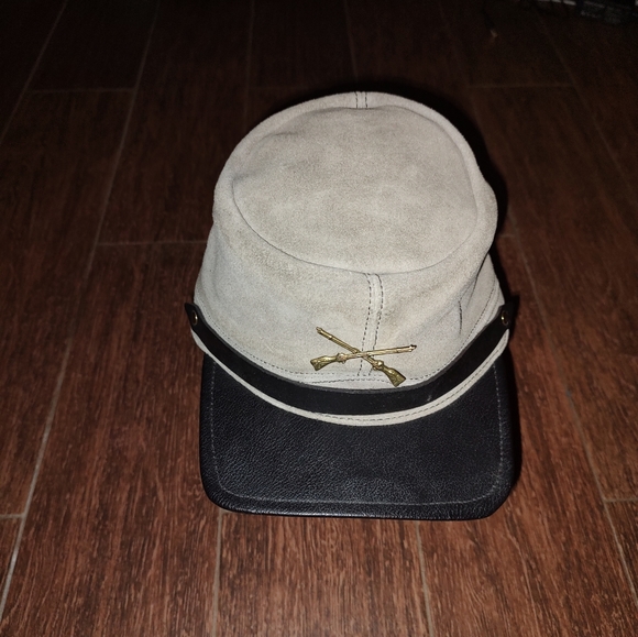 Vtg Civil War Confederate Kepi 100% Genuine Leather Made in USA Medium - Picture 1 of 8